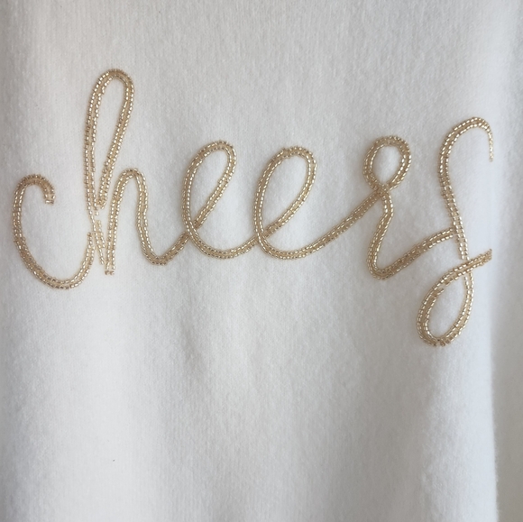 Vince Camuto ivory gold beaded cheers cozy holiday sweater size Medium - Picture 6 of 11